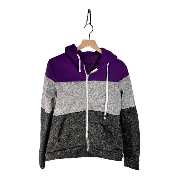 Colorblock Hoodie Hooded Sweatshirt Zip-Up Jersey Fleece Jacket Purple Sz Small - Picture 1 of 14
